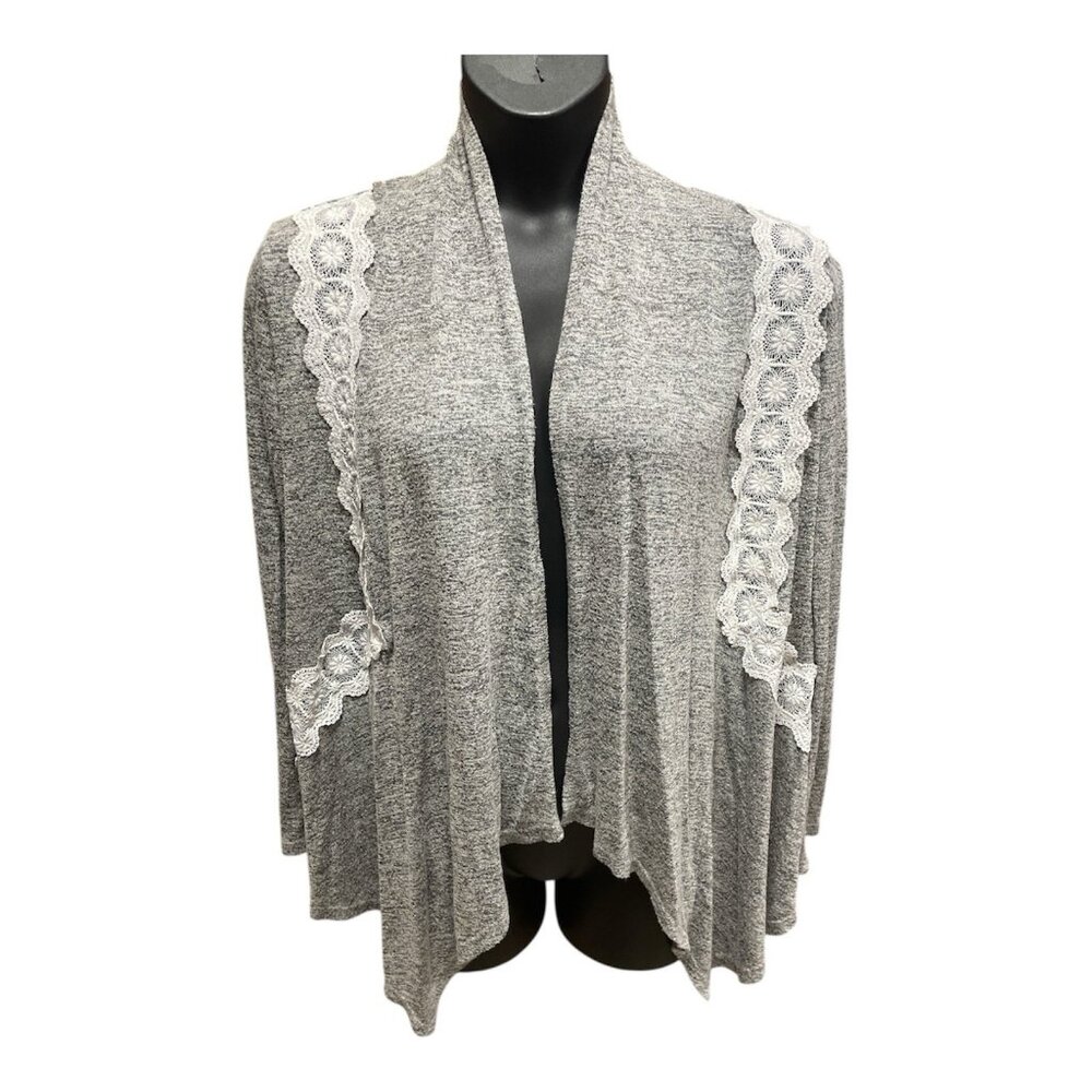 Buttons Size Large Gray And Lace Open Cardigan Sweater
